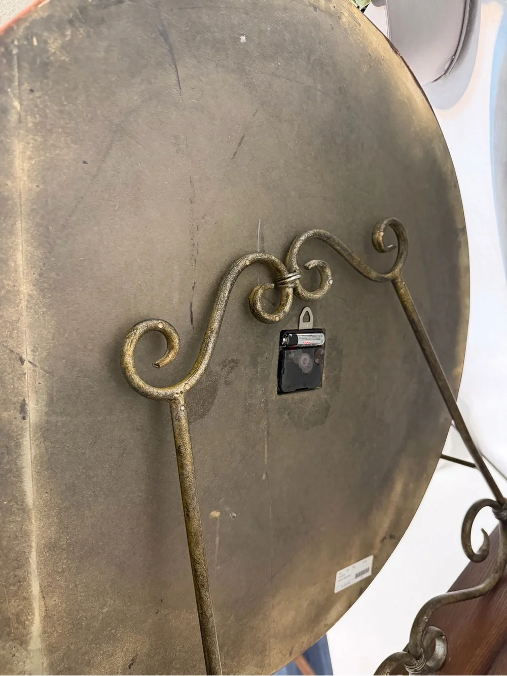 Large Roman Numeral Tabletop Clock with Wrought Iron and wood Stand 25”